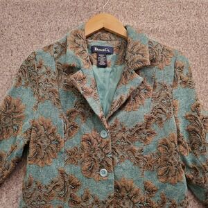 Denim & Co. Light AquaTan Floral Print Tapestry Lined Blazer Jacket Size S